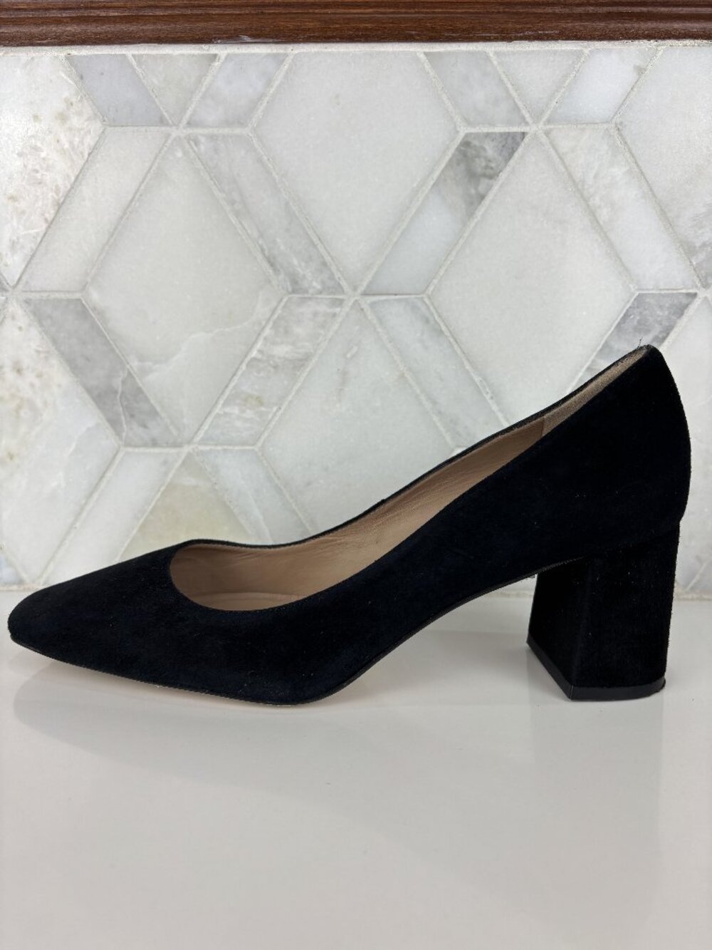 10 LK Bennett Sally Square Toe Pump Heel Court Black Leather Suede Block Heel - Picture 7 of 14